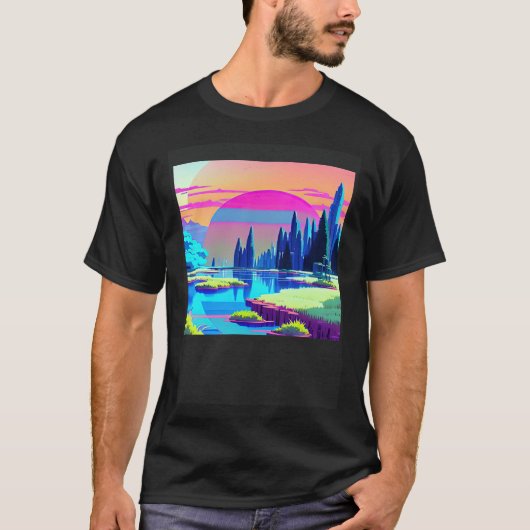 Synthwave outrun retrowave futuresynth sciencefict t-shirt (Voorkant)
