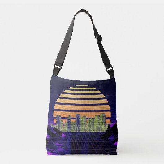 Synthwave Paarse crossbody tas (Voorkant)