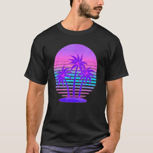 Synthwave palm Trees Retro 80s Vaporwave tropisch T-shirt (Voorkant)