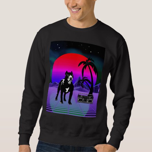 Synthwave Pitbull Hond Retro Boom Box Trui (Voorkant)