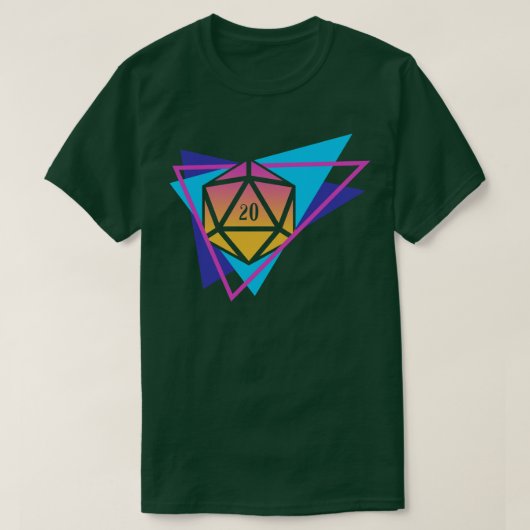 Synthwave Polyhedral D20 Dice Retro Tabletop RPG T-shirt (Design voorkant)