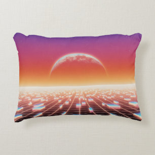 Synthwave Retro-Futuristisch Landschap Accent Kussen