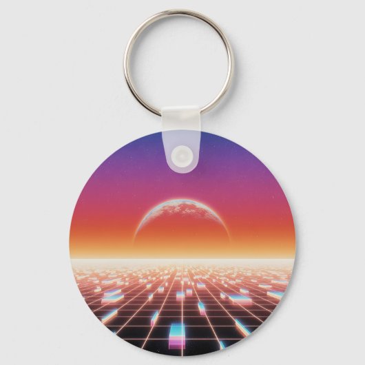 Synthwave Retro-Futuristisch Landschap Sleutelhanger (Achterkant)
