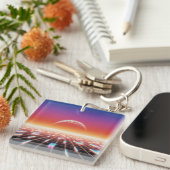 Synthwave Retro-Futuristisch Landschap Sleutelhanger (Voorkant Rechts)