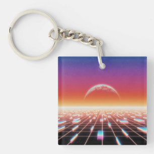 Synthwave Retro-Futuristisch Landschap Sleutelhanger