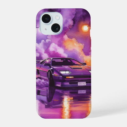 Synthwave Retro Toekomstige Hyper Car Telefoonhoes iPhone 15 Case (Achterkant)