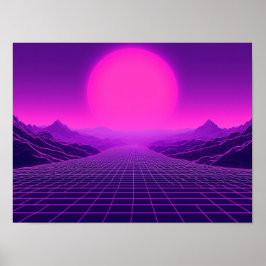 Synthwave Retrowave Landschap Cyberpunk Sfeer 80s Poster