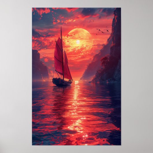 Synthwave Sailboat Poster (Voorkant)