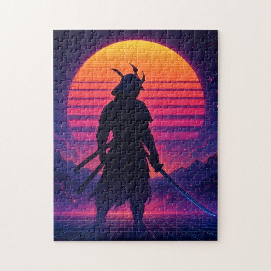 Synthwave Samurai – Retro Futuristic Neon Art Legpuzzel (Verticaal)