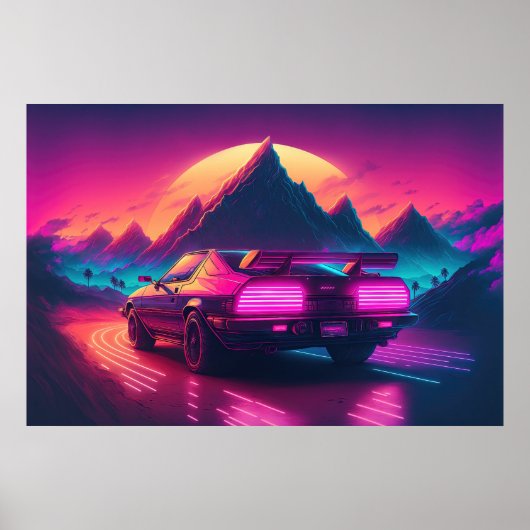Synthwave Speedster: Synthematen zanden Poster (Voorkant)