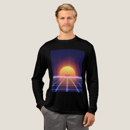 Synthwave Sunset Fox – Retro Futurism Art Tri-Blend Shirt (Voorkant)