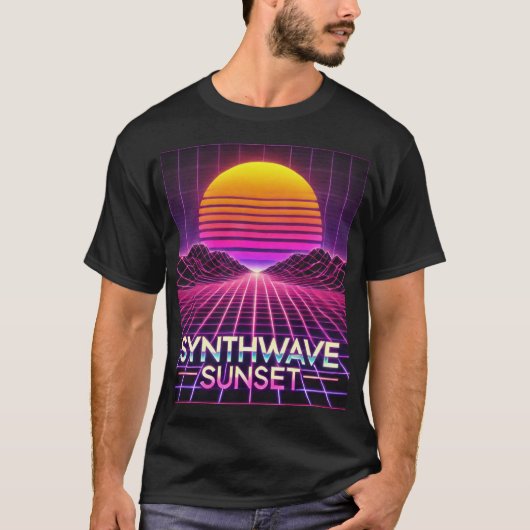 Synthwave Sunset Retro Futuristische Kunstdruk – j T-shirt (Voorkant)