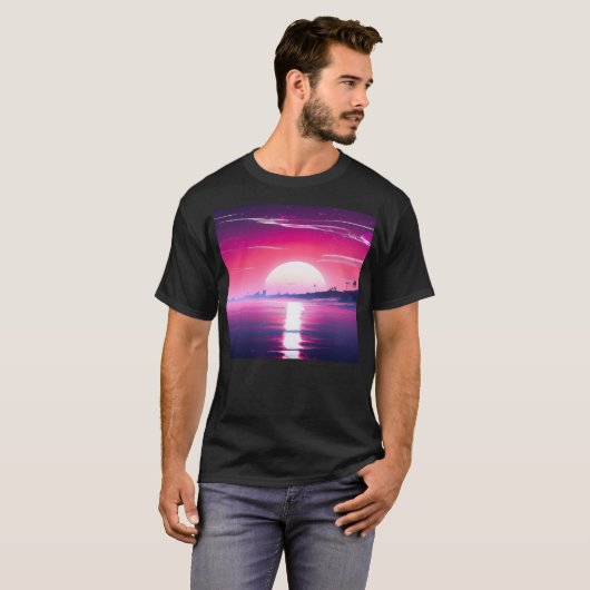 Synthwave Sunset T-shirt (Voorkant volledig)