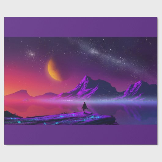 synthwave vaporwave cyberpunk retro kleuren groot cadeaupapier (Vlak)