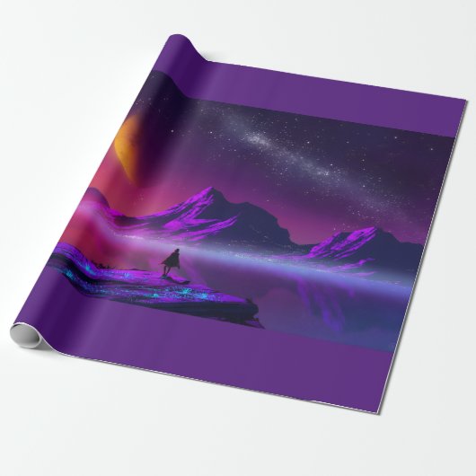 synthwave vaporwave cyberpunk retro kleuren groot cadeaupapier (Uitgerold)