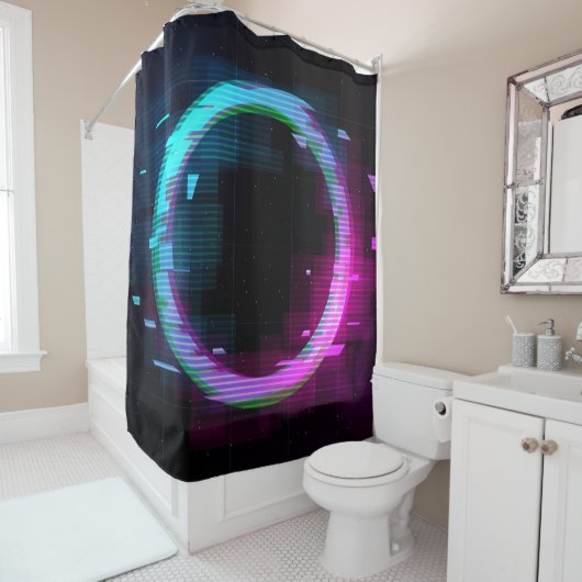 Synthwave Vaporwave Retrowave Glitch Circle with b Douchegordijn (In situ)