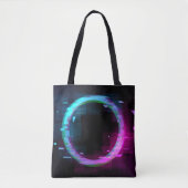 Synthwave Vaporwave Retrowave Glitch Circle with b Tote Bag (Voorkant)