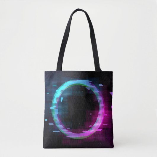 Synthwave Vaporwave Retrowave Glitch Circle with b Tote Bag (Voorkant)