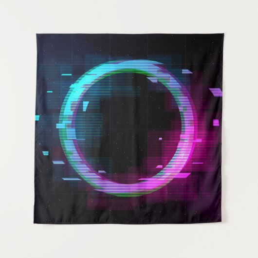 Synthwave Vaporwave Retrowave Glitch Circle with b Wandkleed (Voorkant)