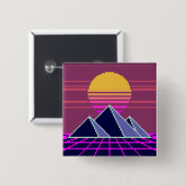 Synthwave zonsondergang boven piramides pixel art  vierkante button 5,1 cm (Voorkant /achterkant)