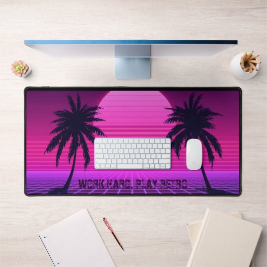 Synthwave Zonsondergang Retro 80s Esthetiek Groot Bureaumat (Kantoor 1)
