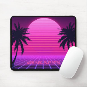 Synthwave Zonsondergang Retro 80s Esthetiek Groot  Muismat