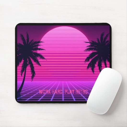 Synthwave Zonsondergang Retro 80s Esthetiek Groot  Muismat (Met muis)