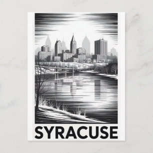 Syracuse New York Silhouette Zwart Wit Houtsnede Feestdagenkaart