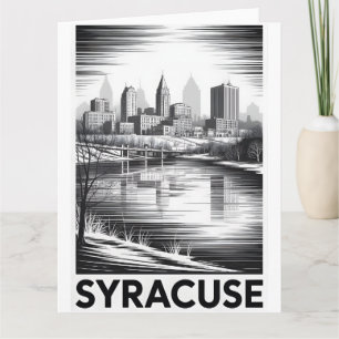 Syracuse New York Silhouette Zwart Wit Houtsnede Kaart