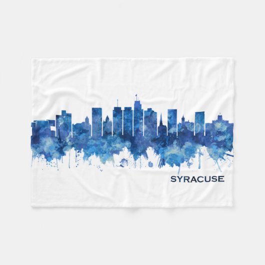Syracuse New York Skyline Blue Fleece Deken (Voorkant (Horizontaal))