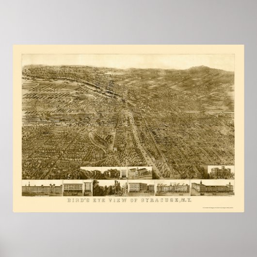 Syracuse, NY Panoramic Map - 1868 Poster (Voorkant)
