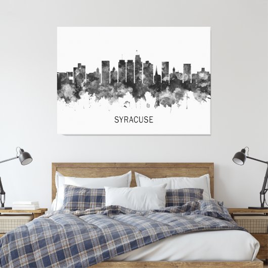 Syracuse USA Skyline BW Canvas Afdruk (Insitu (Slaapkamer))