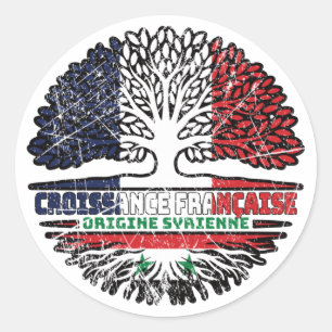 Syrian French France Tree Roots Flag Ronde Sticker