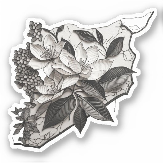 Syrië (Bloemen Kaart) Botanisch Ontwerp خريطةسور ي Sticker (Voorkant)