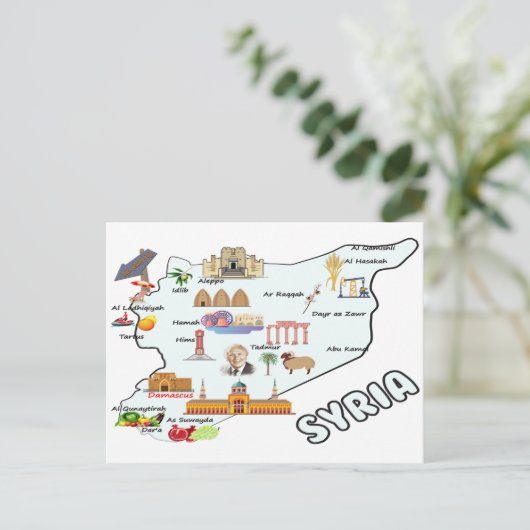 Syrië kaart, namen van grote steden vlag Syrisch n Briefkaart (Staand voorkant)