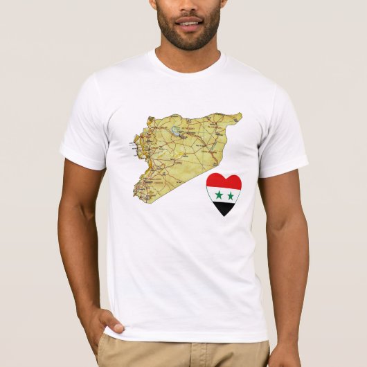 Syrië Vlaggenhart en -kaart T-Shirt (Voorkant)