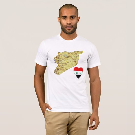 Syrië Vlaggenhart en -kaart T-Shirt (Voorkant volledig)