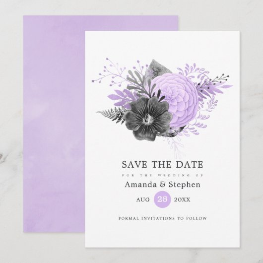 Syringa en Houtskool Bloemen Bruiloft Save The Date (Voorkant / Achterkant)