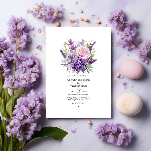Syringa en lavendel bloemen bruiloft kaart