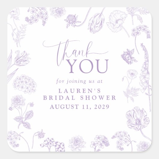 Syringa Paars Bloemig Bruidsdiner Bedankt Vierkante Sticker (Voorkant)