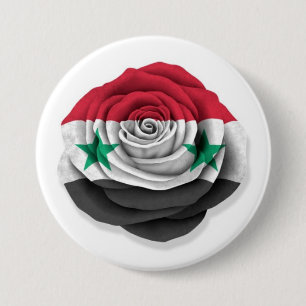 Syrische Roos vlag op wit Ronde Button 7,6 Cm