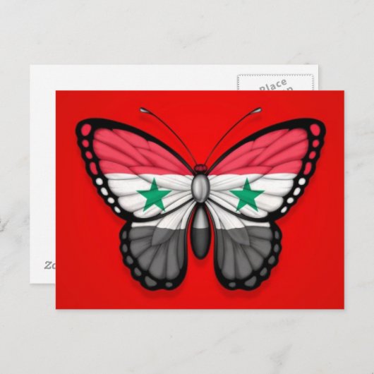 Syrische vlindervlag op rood briefkaart (Voorkant / Achterkant)