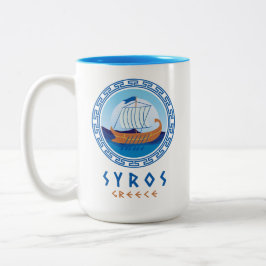Syros, Griekenland Grieks scheepsontwerp Tweekleurige Koffiemok