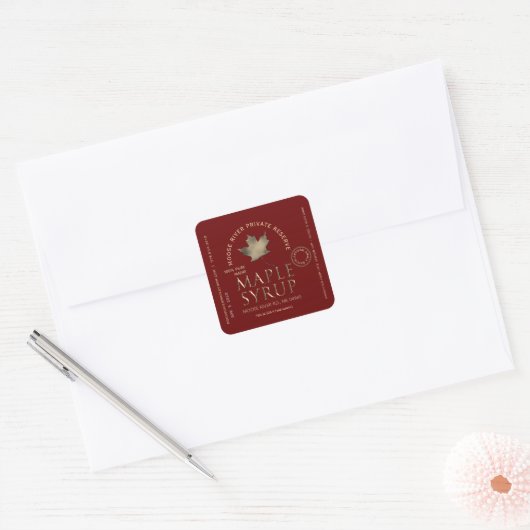 Syrup Red van de privéreservemapel met Gold Leaf Vierkante Sticker (Envelop)