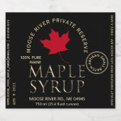 Syrup van de privéreservemaple Black met rood lef Likeurfles Etiket (Enkel label)