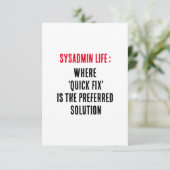 Sysadmin Life Waar 'quick fix' de voorkeur heeft Bedankkaart (Staand voorkant)