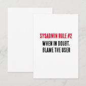 Sysadmin Regel 2 Bij twijfel de schuld van de gebr Bedankkaart (Voorkant / Achterkant)