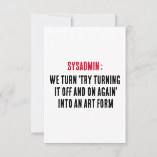 Sysadmin We draaien 'probeer het uit en weer aan t Bedankkaart