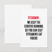 Sysadmin We houden de servers draaiende, zodat u Bedankkaart (Voorkant / Achterkant)