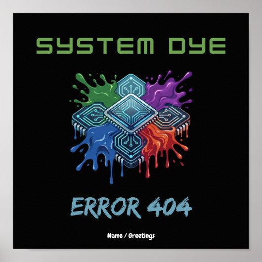 Systeem Kleur Fout 404 Tech Storing Microchip Graf Poster (Voorkant)